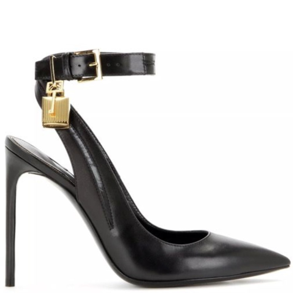Tom Ford black leather padlock stiletto heels